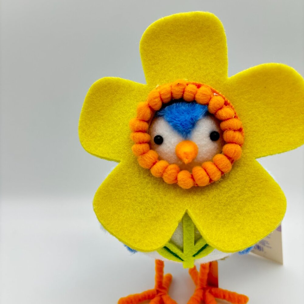 Plush Blue Bird in Yellow Felt Flower Holiday Decor